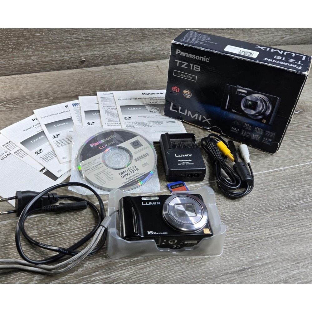 Panasonic Lumix DMC-TZ18 BLACK 14MP Digital LEICA LENS 16x Zoom Kit Box Charger